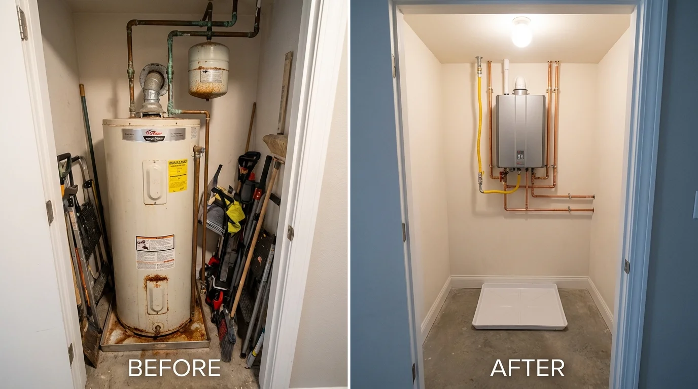 Tank water heater versus wall-mounted tankless unit comparison for Milam, TX homeowners